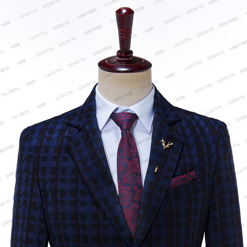 2023-as új férfi divat butik rácsos üzleti alkalmi öltöny színpadi vőlegény esküvői ruha előadás jelmez blézer mellény nadrág