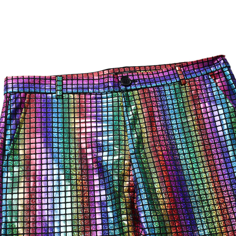 Fényes arany kockás flitteres öltönyök férfi báli táncos báli öltönyök nadrággal Férfi Fesztivál karnevál Karácsonyi Halloween Party színpadi felszerelés