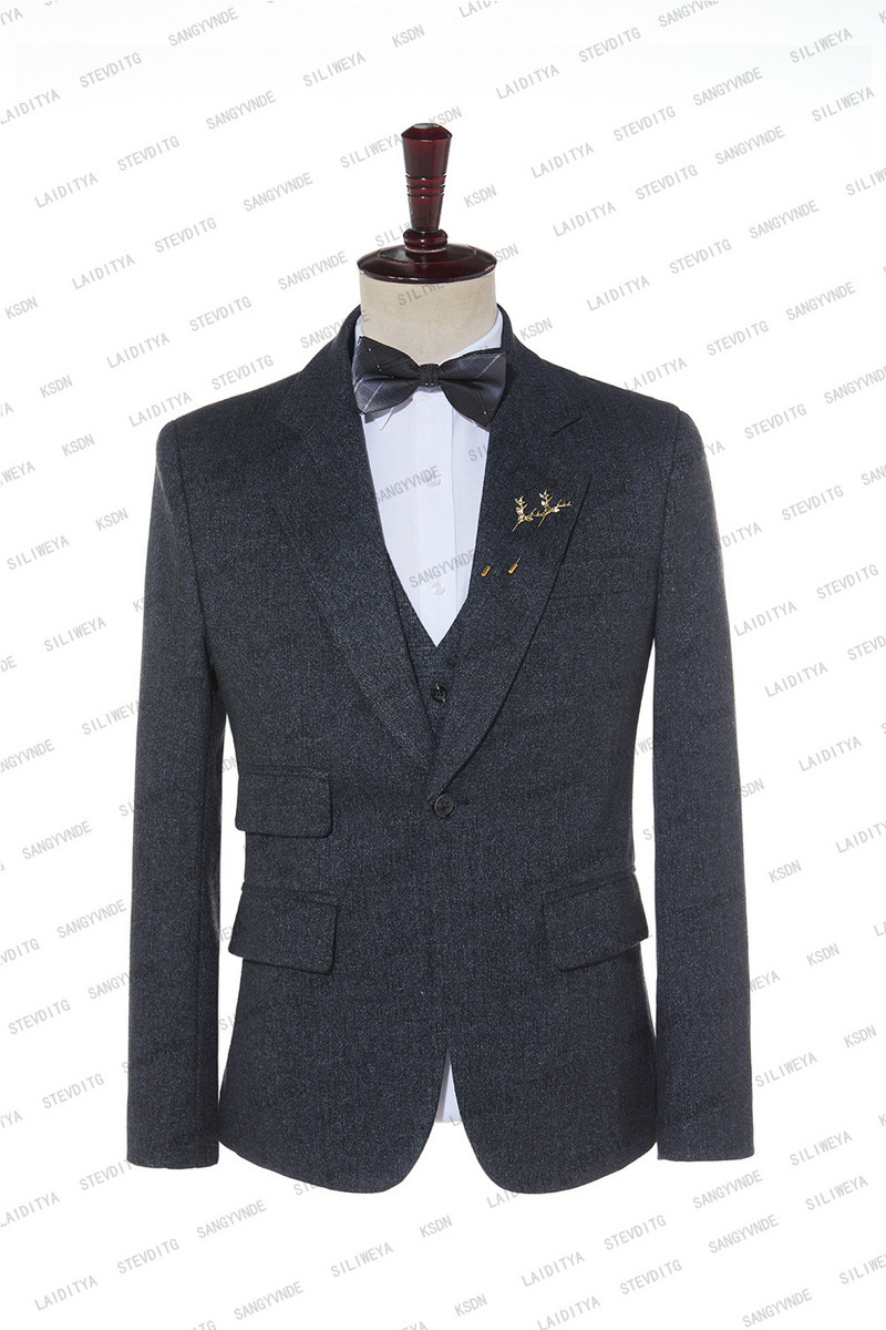 2023-as divatos fekete-kék vegyes betűs Partten férfi karcsú szabású üzleti öltöny Férfi Kiváló minőségű 3 darab (kabát+mellény+nadrág)