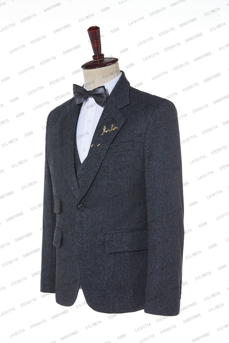 2023-as divatos fekete-kék vegyes betűs Partten férfi karcsú szabású üzleti öltöny Férfi Kiváló minőségű 3 darab (kabát+mellény+nadrág)