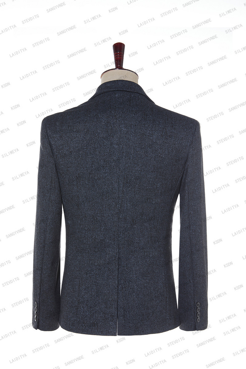 2023-as divatos fekete-kék vegyes betűs Partten férfi karcsú szabású üzleti öltöny Férfi Kiváló minőségű 3 darab (kabát+mellény+nadrág)