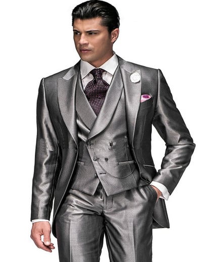 Új olasz frakk design férfi öltönyök esküvőre (kabát+nadrág+mellény) Elegáns Terno férfi öltöny szett Vőlegény vőlegény szmoking