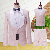 2023 nou stil roz ocazional costum bărbați slim fit tip 3 piese cu un singur piept respirabil subțire rochie de bal jachetă petrecere călătorie
