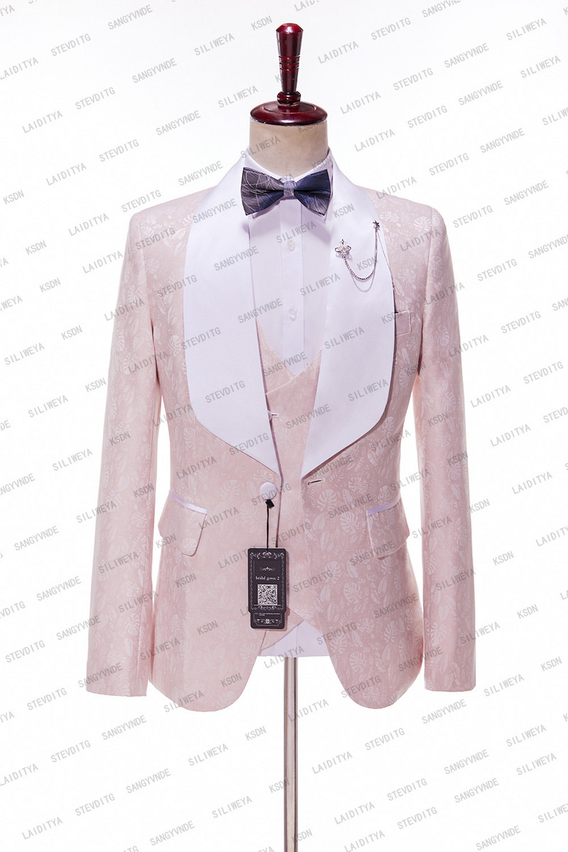 2023 nou stil roz ocazional costum bărbați slim fit tip 3 piese cu un singur piept respirabil subțire rochie de bal jachetă petrecere călătorie