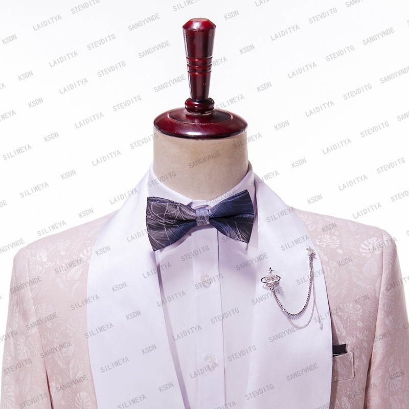 2023 nou stil roz ocazional costum bărbați slim fit tip 3 piese cu un singur piept respirabil subțire rochie de bal jachetă petrecere călătorie