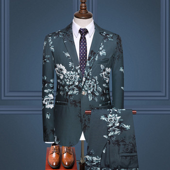 Υψηλής ποιότητας (Blazer + Παντελόνι) Ανδρική κομψή μόδα High-end Simple Casual Performance Ο κύριος φοράει κοστούμι δύο τεμαχίων