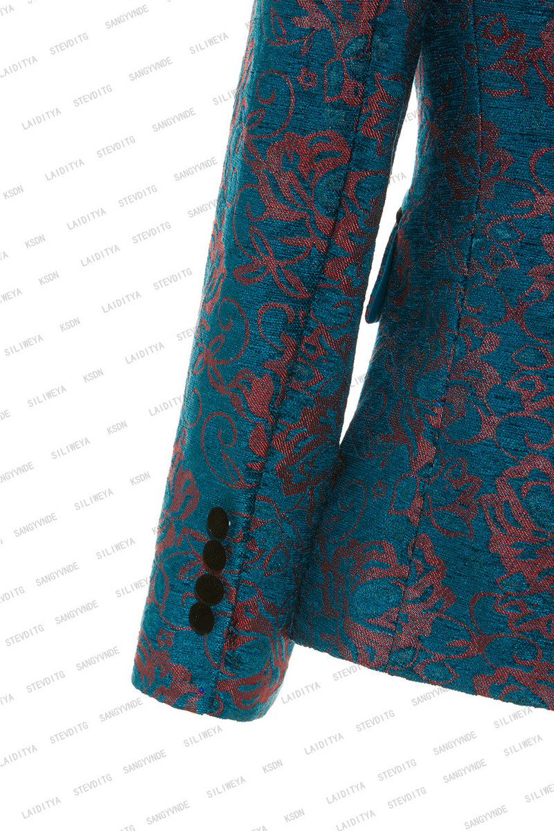 2023-as új férfi kék alkalmi üzleti butik piros virágmintás fekete csúcs hajtóka öltöny három részes szett férfi blézer kabát