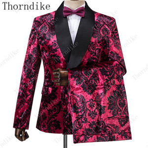 Thorndike új divatos vőlegény sötétkék jacquard szmoking férfi viselet esküvői parti vőfély öltönyök, 2019. (kabát+nadrág+mellény)