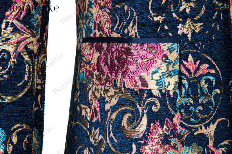 Thorndike új divatos vőlegény sötétkék jacquard szmoking férfi viselet esküvői parti vőfély öltönyök, 2019. (kabát+nadrág+mellény)