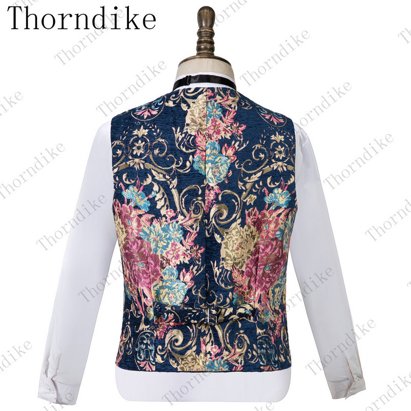 Thorndike új divatos vőlegény sötétkék jacquard szmoking férfi viselet esküvői parti vőfély öltönyök, 2019. (kabát+nadrág+mellény)