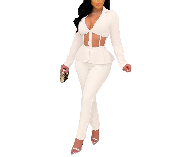 2022. ősz, új női nadrág 2 részes öltöny, fodros nadrágkosztüm