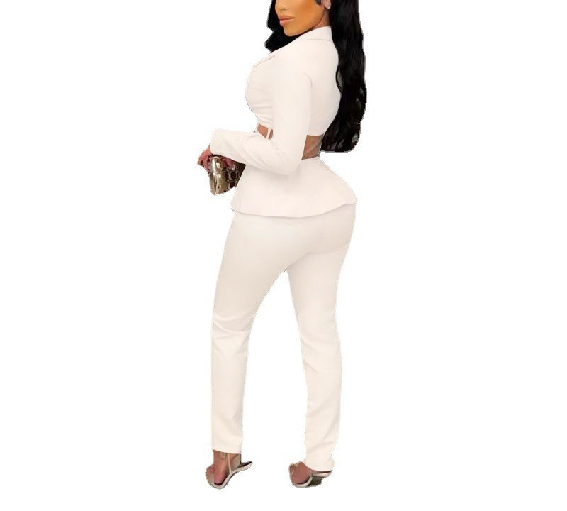 2022. ősz, új női nadrág 2 részes öltöny, fodros nadrágkosztüm