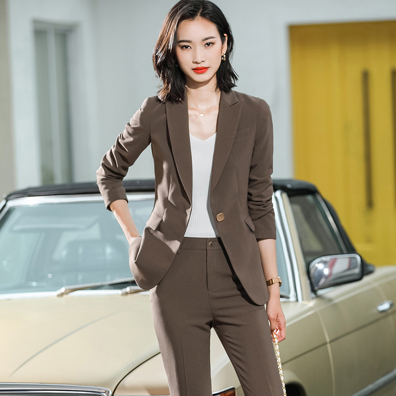 Bej Roz Kaki Caise Cafea Negru Albastru S-5XL Set 2 piese Costum pantalon femei Office Lady OL Fata Sacou Blazer și pantaloni