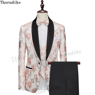 Klasisks Thorndike dizains ar melnu atloku kostīmu Homme kāzu uzvalki vīriešiem Terno Masculino Slim Fit līgavaiņa smokingi