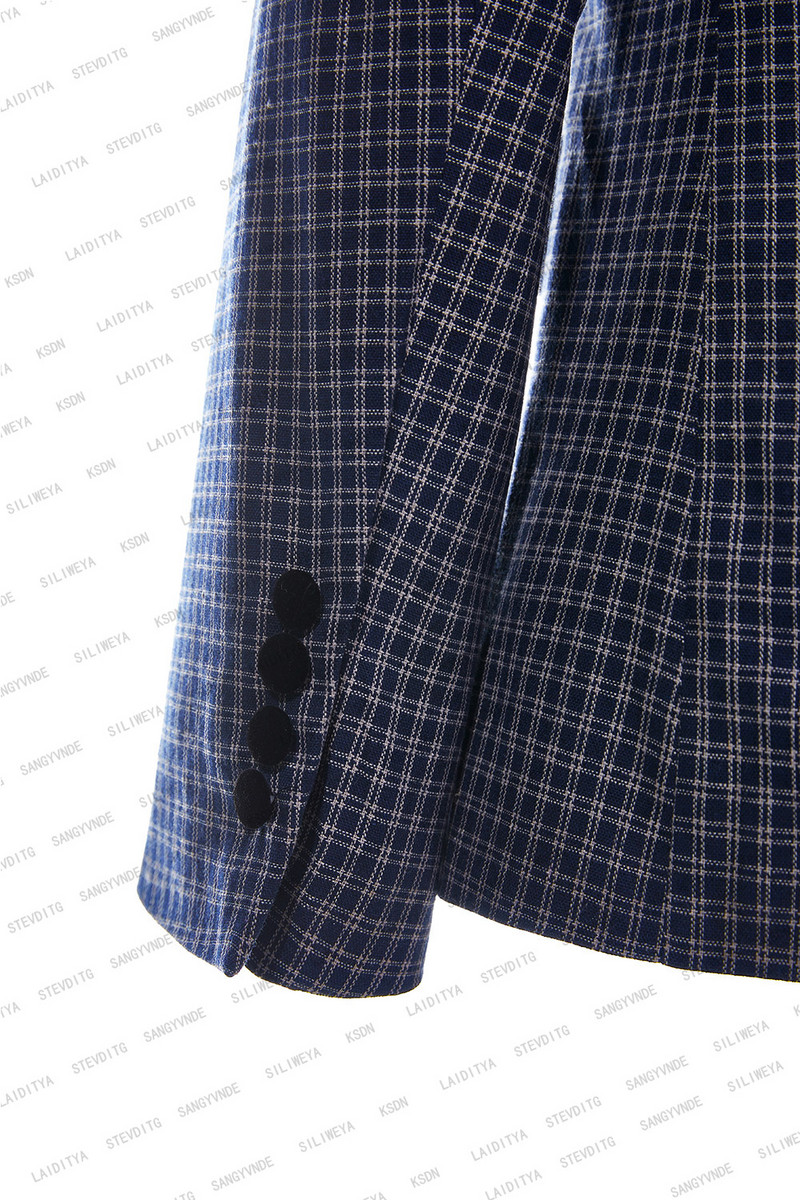 2023-as divat férfi üzleti nagy fekete gallér, alkalmi sötétkék kockás öltöny férfi egygombos 3 db készlet blézer dzseki nadrág mellény