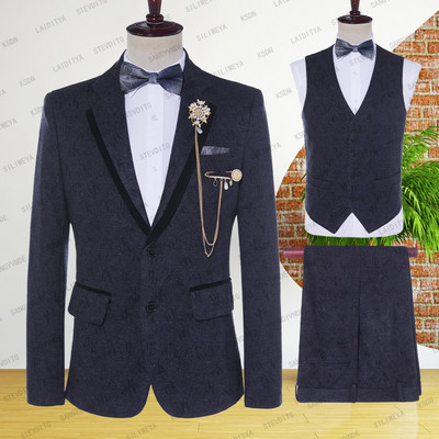 Costum cu flori pentru bărbați, ocazional, de afaceri, îmbrăcăminte formală, pentru bărbați, petrecere, bal de absolvire, smoking subțire, rochie de mireasă (jachetă + vestă + pantaloni)