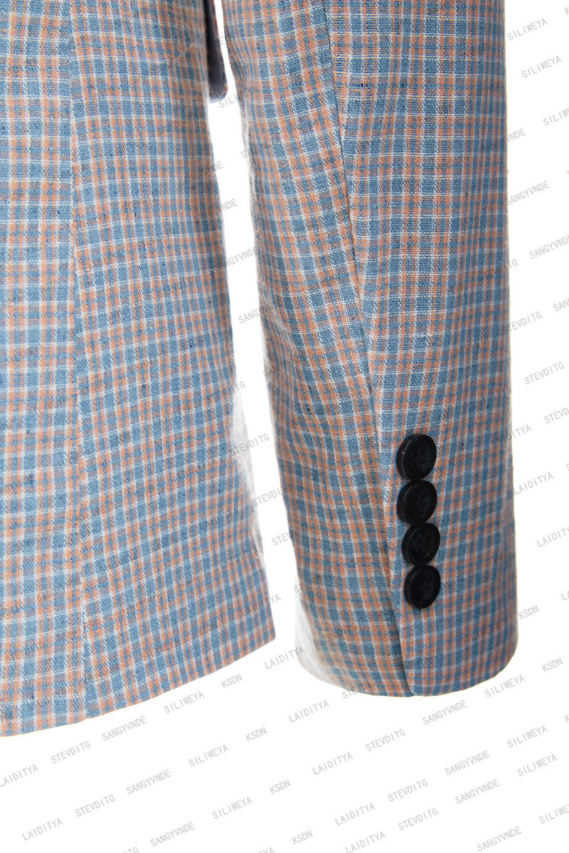 2023 férfi alkalmi butik üzleti retro brit stílusú kék és narancssárga kockás blézer kabát nadrág mellény öltöny 3 db szett