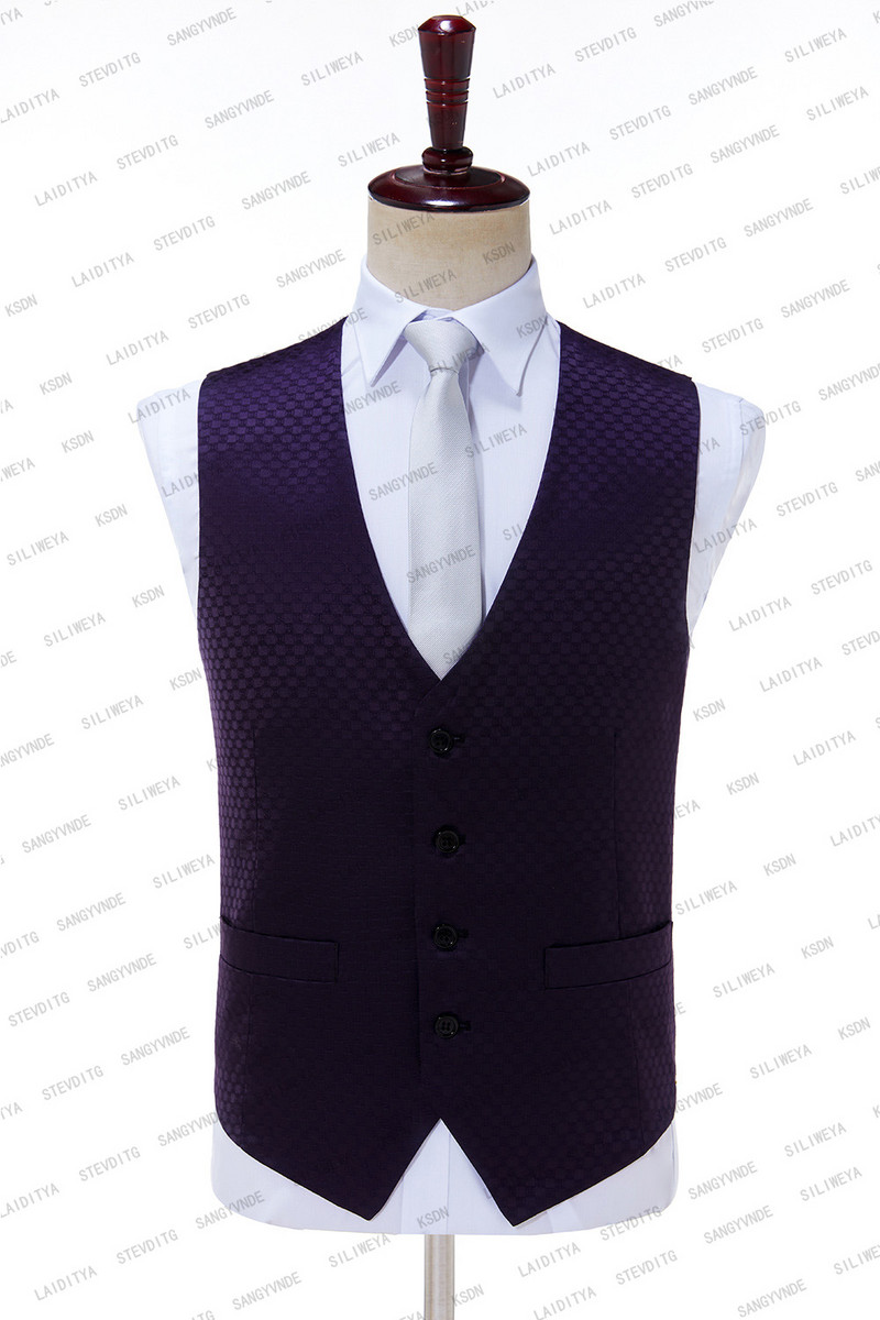 2023-as férfi öltönyök lila dombornyomott hullámpont három részes férfi öltönyök alkalmi ingázó irodai öltönyök esküvőre