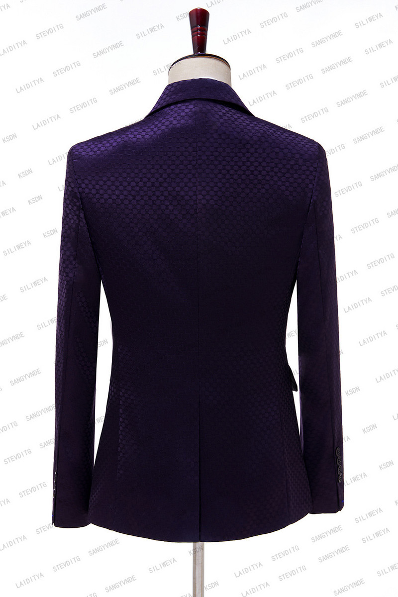 2023-as férfi öltönyök lila dombornyomott hullámpont három részes férfi öltönyök alkalmi ingázó irodai öltönyök esküvőre
