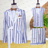2023 nyári sötétkék csíkos lenvászon alkalmi fitt férfi öltönyök övvel fehér csúcs hajtóka kényelmes légáteresztő kabát mellény nadrág 3 db