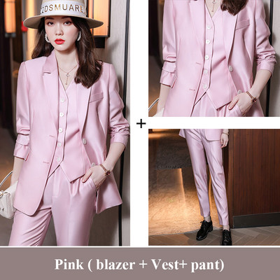 Lenshin China Factory 3 részes öltönyök kiváló minőségű női nadrágkosztüm divat formális női irodai munka fehér üzleti blézer mellény öltöny