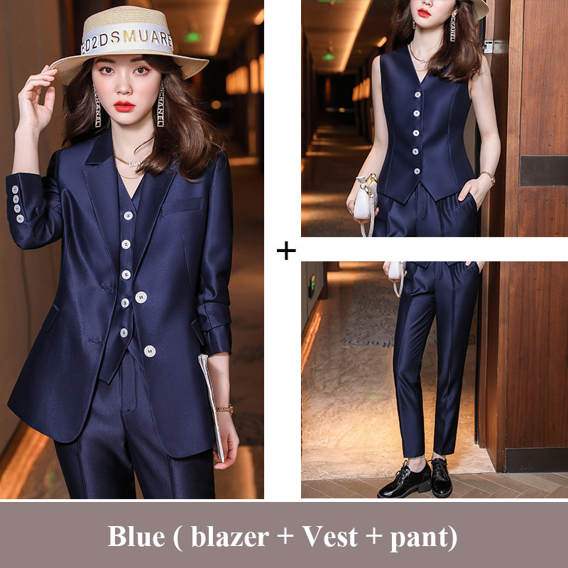 Lenshin China Factory 3 részes öltönyök kiváló minőségű női nadrágkosztüm divat formális női irodai munka fehér üzleti blézer mellény öltöny