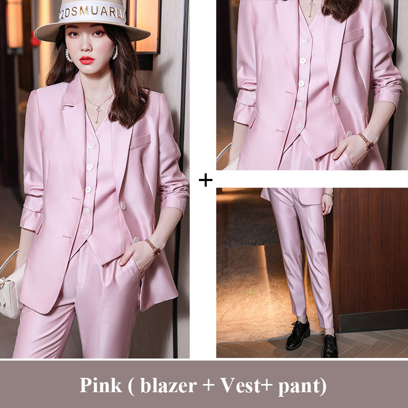 Lenshin China Factory 3 részes öltönyök kiváló minőségű női nadrágkosztüm divat formális női irodai munka fehér üzleti blézer mellény öltöny