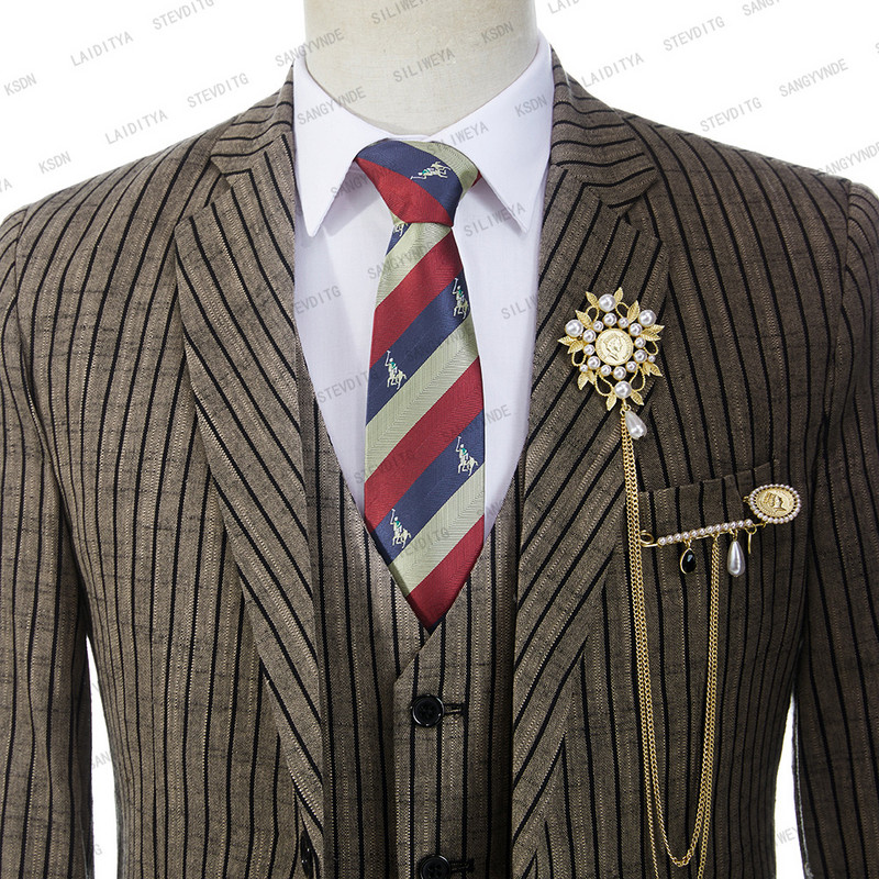 2023-as fekete csíkos üzleti férfi öltönyök, 3 részes karcsú szabású vőlegény báli szmokingok esküvőre, férfi divatblézer