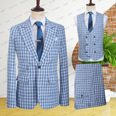 2023 Klasszikus rácsos farmerkék férfi öltönyök háromrészes divatos esküvői öltöny dzseki férfi szmoking kiváló minőségű alkalmi alkalom