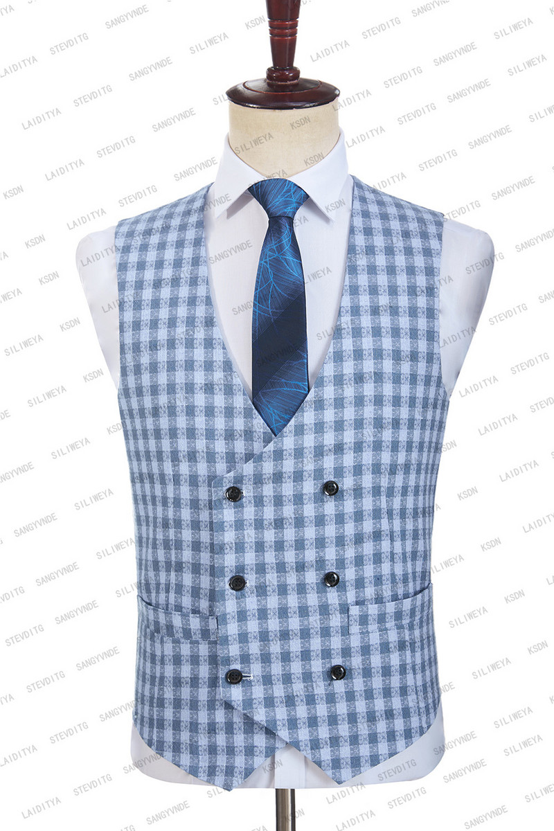 2023 Klasszikus rácsos farmerkék férfi öltönyök háromrészes divatos esküvői öltöny dzseki férfi szmoking kiváló minőségű alkalmi alkalom