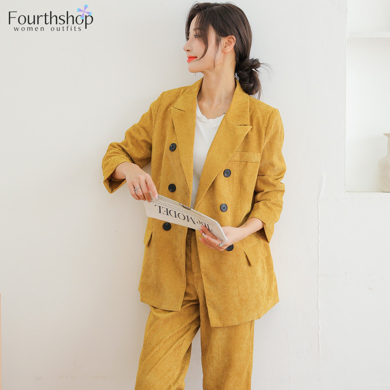 2021-es divat kordbársony blézer nadrág öltönyök női 2 részes készlet irodai női munkakabát Nadrág alkalmi öltöny, női őszi ruhák XL