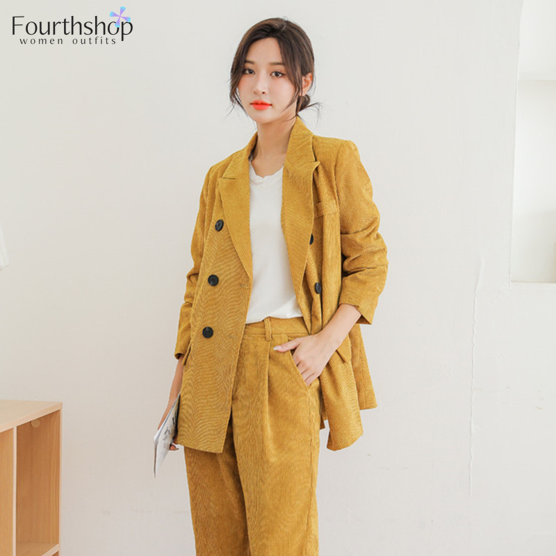 2021-es divat kordbársony blézer nadrág öltönyök női 2 részes készlet irodai női munkakabát Nadrág alkalmi öltöny, női őszi ruhák XL