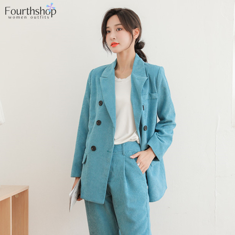 2021-es divat kordbársony blézer nadrág öltönyök női 2 részes készlet irodai női munkakabát Nadrág alkalmi öltöny, női őszi ruhák XL