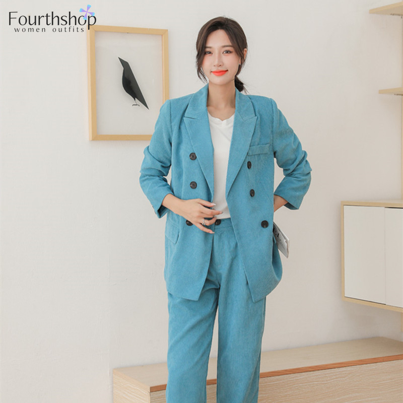 2021-es divat kordbársony blézer nadrág öltönyök női 2 részes készlet irodai női munkakabát Nadrág alkalmi öltöny, női őszi ruhák XL