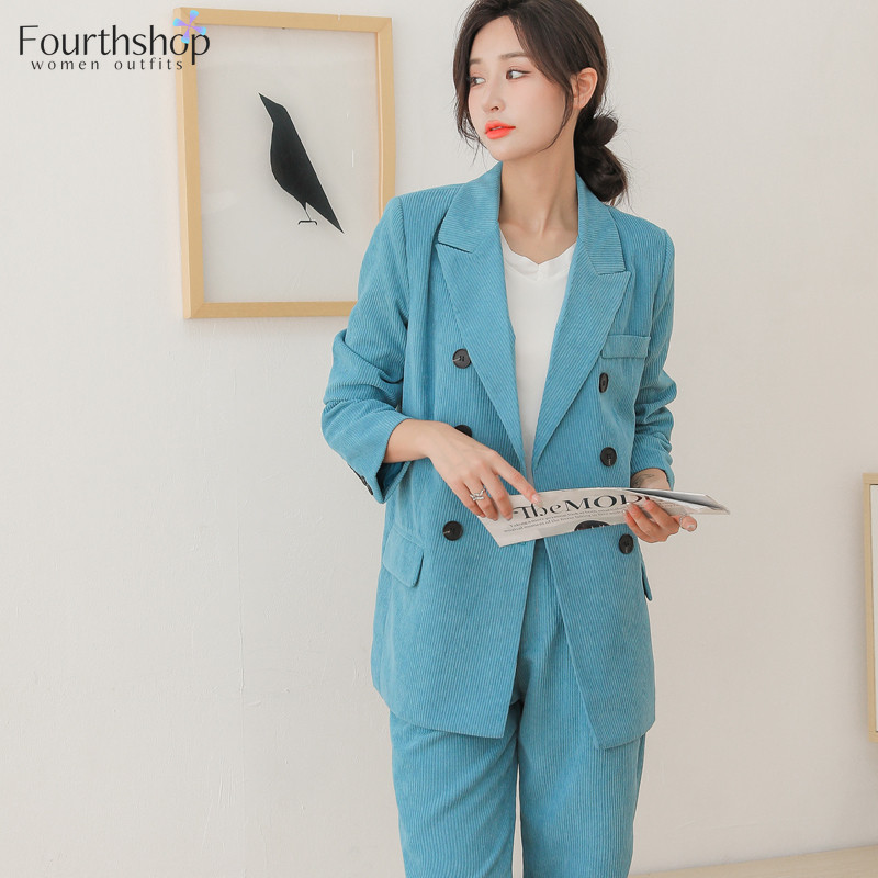2021-es divat kordbársony blézer nadrág öltönyök női 2 részes készlet irodai női munkakabát Nadrág alkalmi öltöny, női őszi ruhák XL