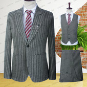 2023-ban új érkezés, karcsú, szürke csíkos lenvászon üzleti öltönyök férfiaknak, bevágott hajtókás vőlegény szmoking esküvői 3 részes, formális férfi divat