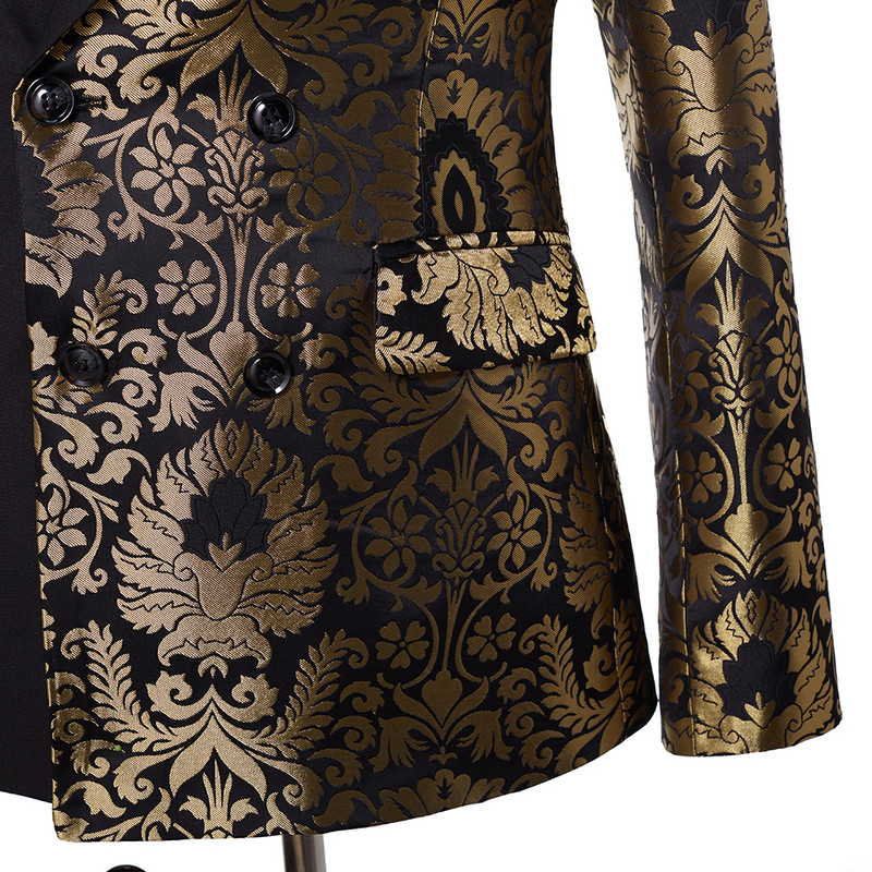 SZMANLIZI Kétsoros fekete arany virágos jacquard karcsú férfi öltöny esküvői vőlegény szmoking kabát nadrág Terno Masculino