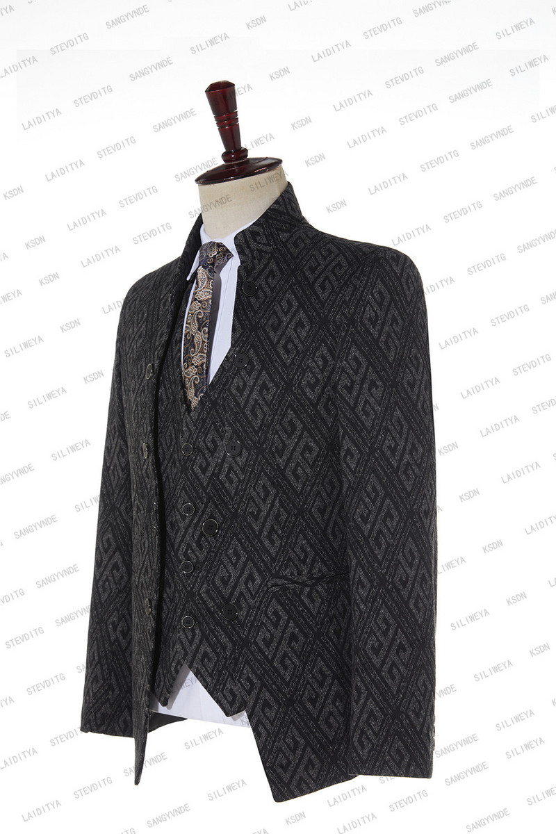 2023-as divatos fekete-kék vegyes betűs Partten férfi karcsú szabású üzleti öltöny Férfi Kiváló minőségű 3 darab (kabát+mellény+nadrág)