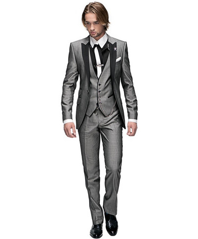 Slim Fit Groomsmen Peak Lapel Vőlegény szmokingok Zöld férfi öltönyök egygombos esküvői legjobb férfi blézer (kabát+nadrág+nyakkendő+mellény)