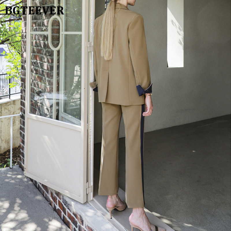 BGTEEVER Elegáns Patchwork női nadrágkosztüm őszi téli hosszú ujjú karcsú blézer és egyenes nadrág 2021 női 2 részes szett