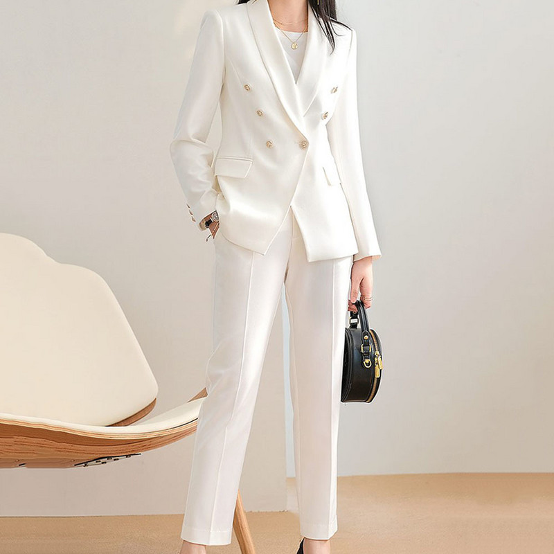 Őszi, kiváló minőségű női üzleti öltönyök Munkaruházati öltönyök Irodai női blézer fehér öltönyök Nadrágok Alkalmi elegáns kétrészes öltönyök