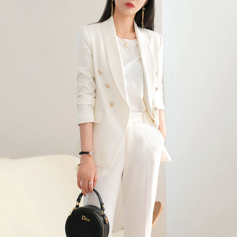 Őszi, kiváló minőségű női üzleti öltönyök Munkaruházati öltönyök Irodai női blézer fehér öltönyök Nadrágok Alkalmi elegáns kétrészes öltönyök