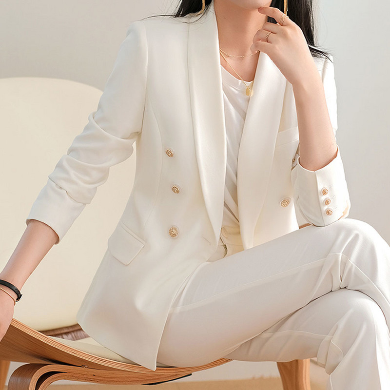 Őszi, kiváló minőségű női üzleti öltönyök Munkaruházati öltönyök Irodai női blézer fehér öltönyök Nadrágok Alkalmi elegáns kétrészes öltönyök