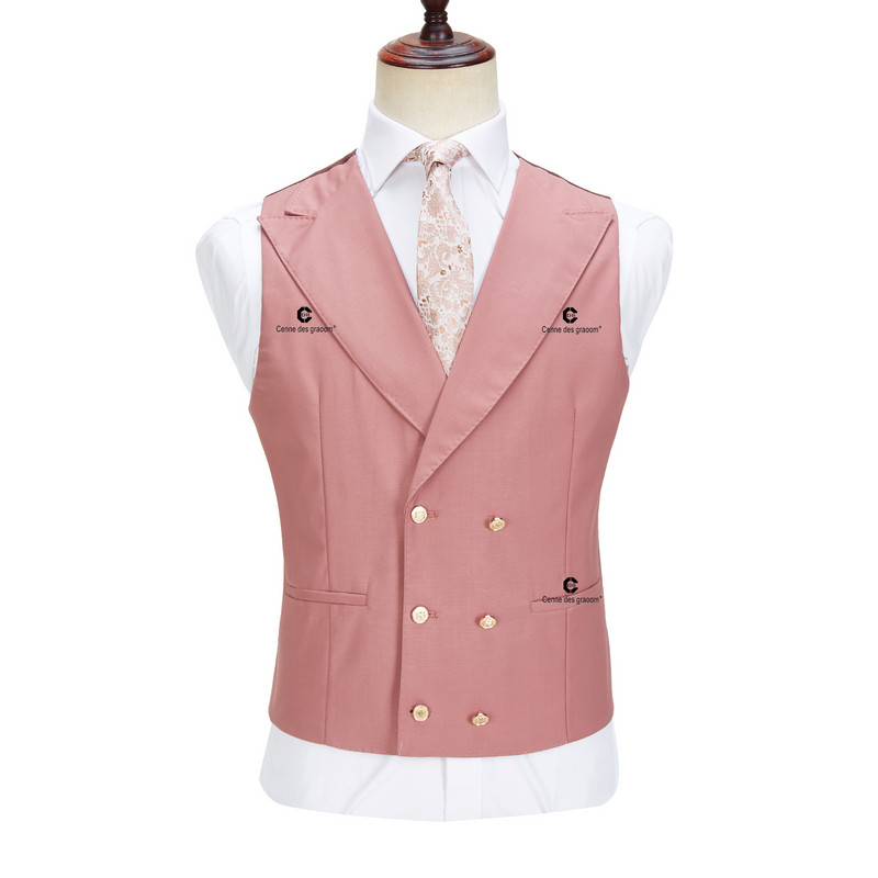 Cenne Des Graoom új férfi öltönyök karcsú szabású 3 részes készlet arany gombos tömör kabát mellény nadrág Esküvői elegáns ruha alkalmi alkalmi 999