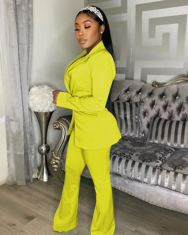 Női kétrészes szettek egyszínű irodai blézer + elasztikus nadrág nadrágkosztümök divatos nadrág szett Klasszikus alkalmi ingázási blézer öltöny