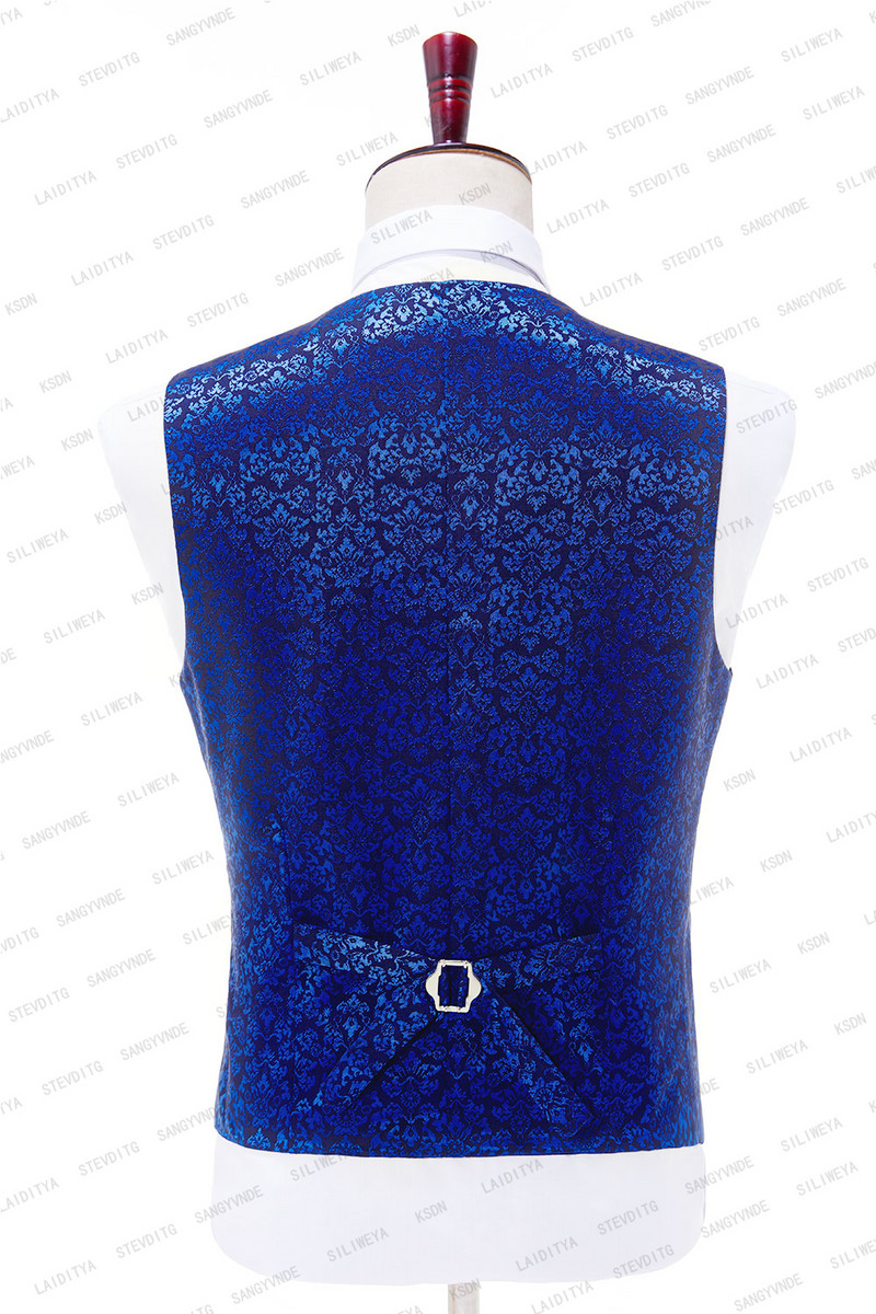 SILIWEYA 2023, újdonság, férfi öltönyök, fekete kendő, divatos, kék, jacquard mintás, Flora vőfélyek esküvői legjobb férfi dzseki+nadrág+mellény