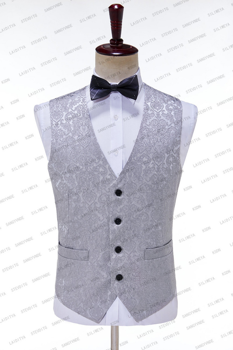 2023-as újdonság férfi öltönyök szürke esküvői szmoking vőlegénynek szatén hajtóka Vőlegények esküvői legjobb férfi (kabát+nadrág+mellény)
