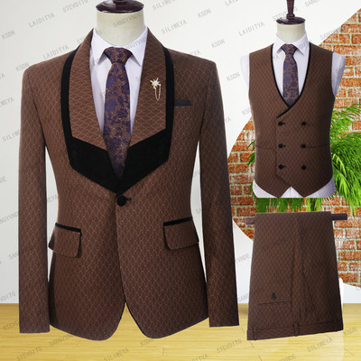 2023 új érkezés fekete kendő hajtóka Vőlegény szmoking bordó férfi öltöny esküvői 3 részes (kabát+nadrág+mellény)traje de novio par