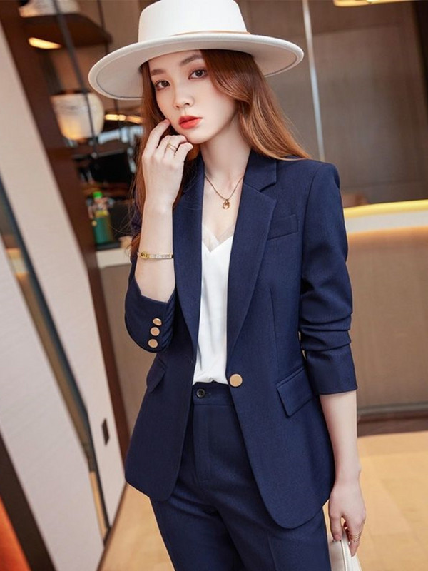 Elegáns női egysoros, hosszú ujjú irodai női tömör blézerek professzionális üzleti ruhák nadrágok tavaszi ősz új