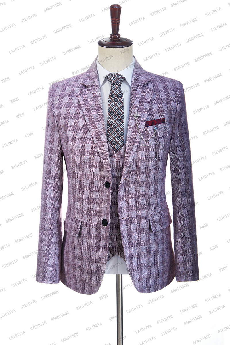 2023-as vörös rácsos férfi öltönyök csúcshajtókás tervezői esküvői szmoking férfi dzseki, hivatalos alkalomra készült, Homme Mariage jelmez